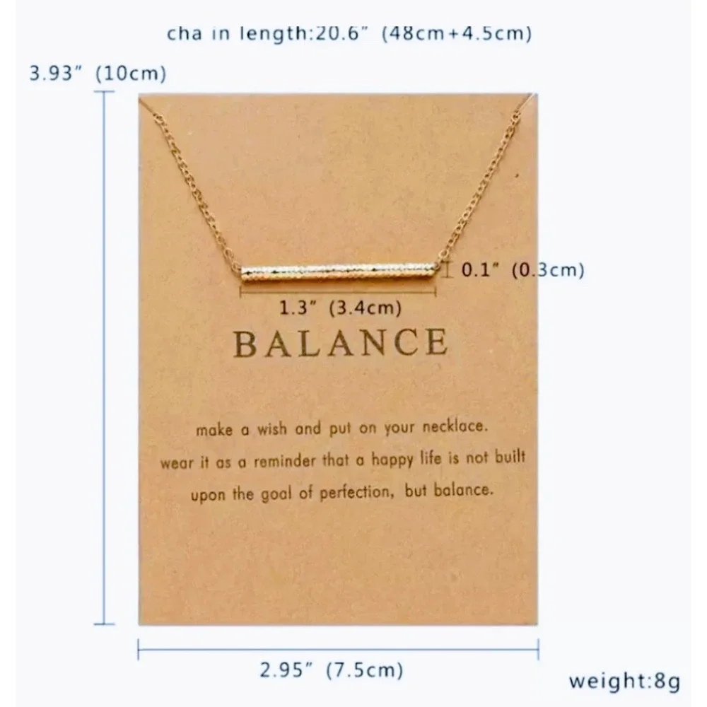 NEW Balance Bar Necklace Gold Minimalist‎ Pendant Delicate Chain Jewelry Gift